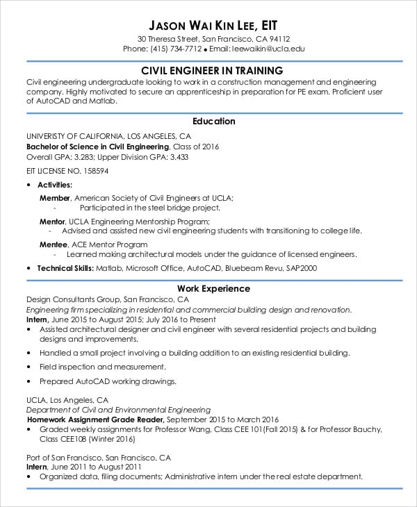 entry level civil engineering resume