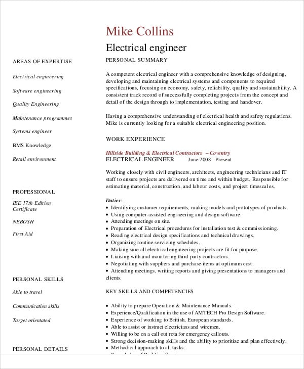 electrical engineering resume sample