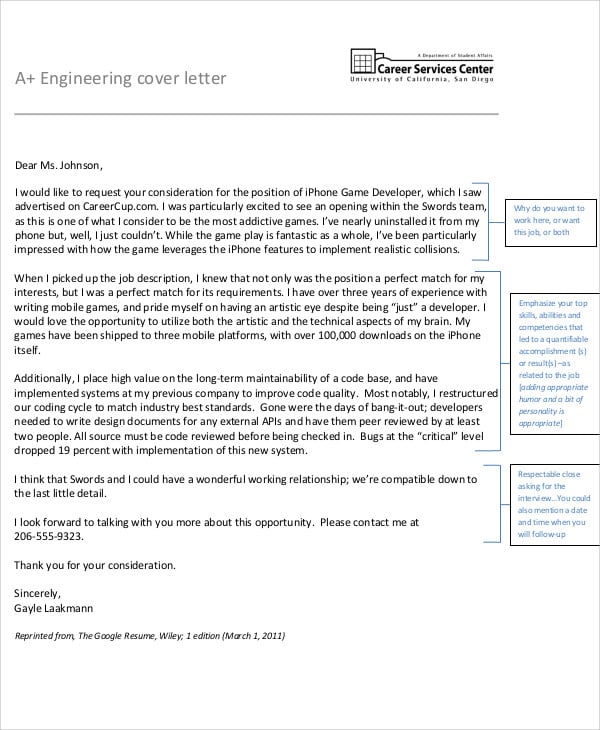 sample engineering resume cover letter
