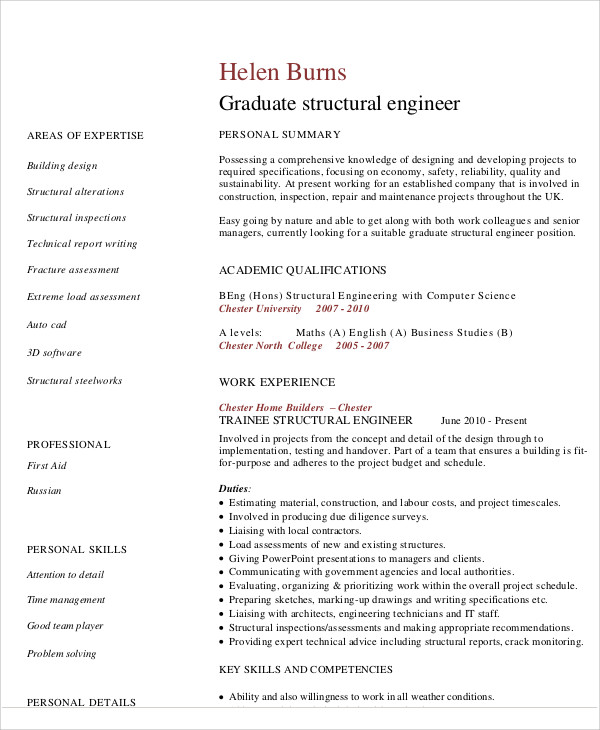engineering graduate resume sample