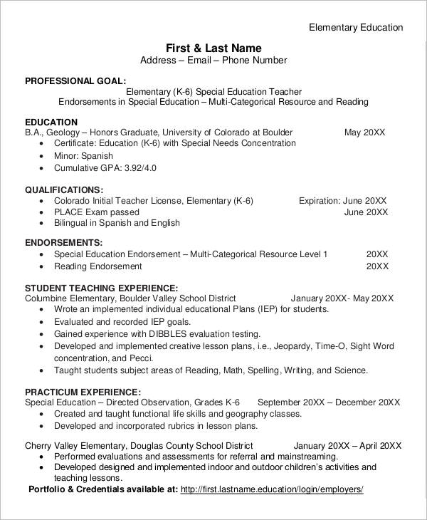 teacher description for resume