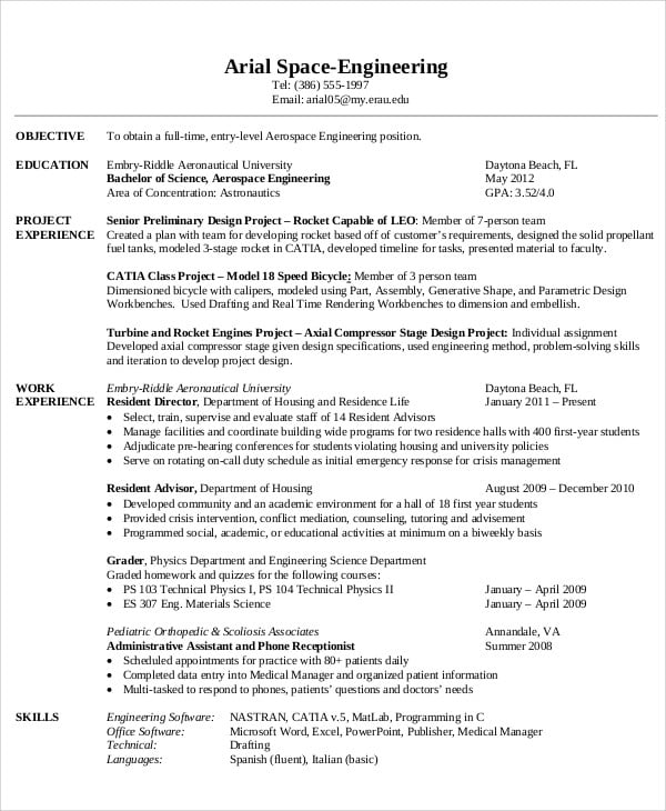 aerospace engineering entry level resume
