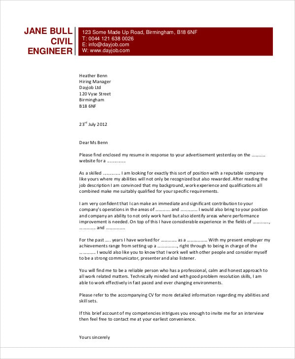 civil engineering resume cover letter