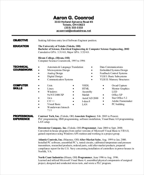 Sample Resume Of Software Engineer Free Samples , Examples & Format