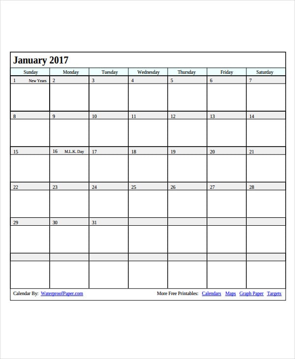 Printable Blank Calendar Template 9+ Free Word, Excel, PDF Documents