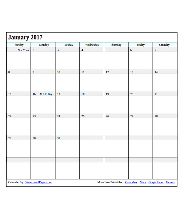 Printable Blank Calendar Template - 9+ Free Word, Excel, PDF Documents ...