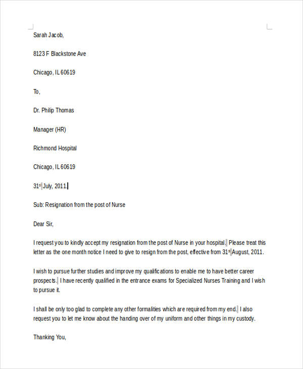 42+ Sample Resignation Letter Template