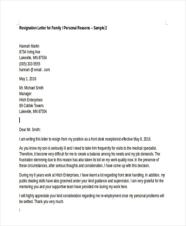 Resignation Letter Sample For Family Reasons from images.template.net