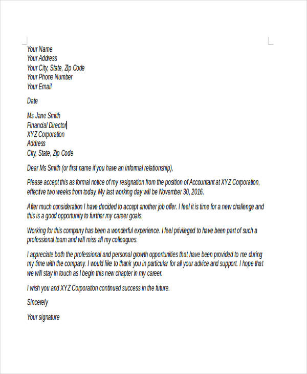 42+ Sample Resignation Letter Template