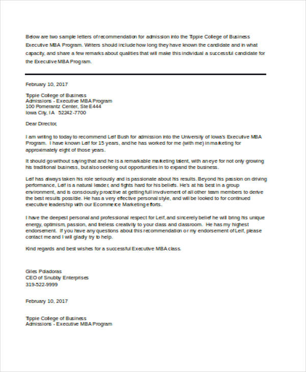 small business recommendation letter