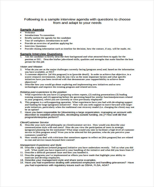 Interview Agenda Format - 9+ Free Sample, Example Format Download