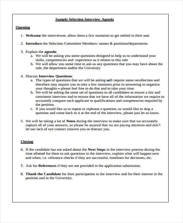 Interview Agenda Format - 9+ Free Sample, Example Format Download