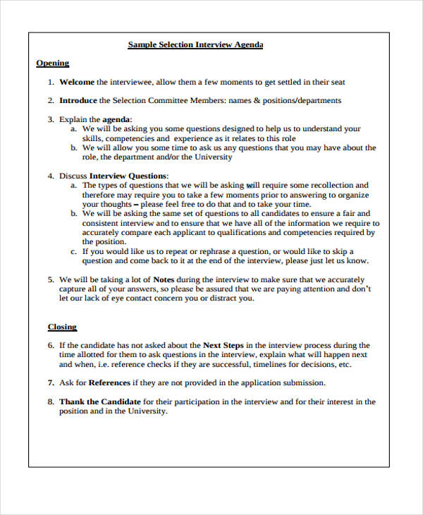 Interview Agenda Template