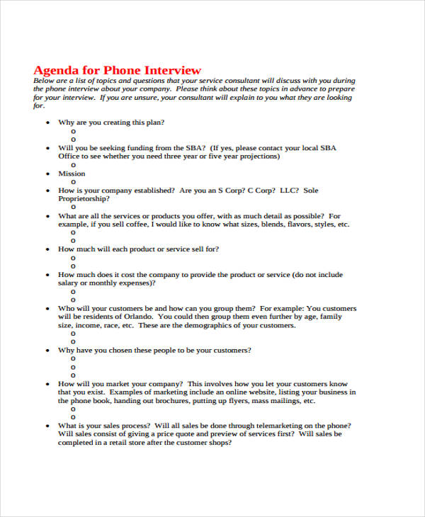 phone interview example