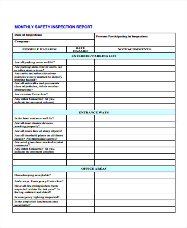 monthly safety report