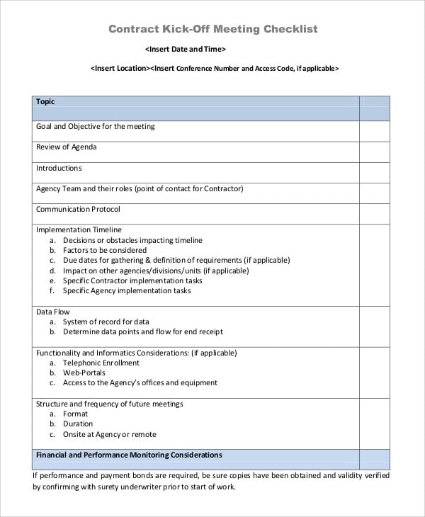 KickOff Agenda Samples 6+ Free Word, PDF Format Download