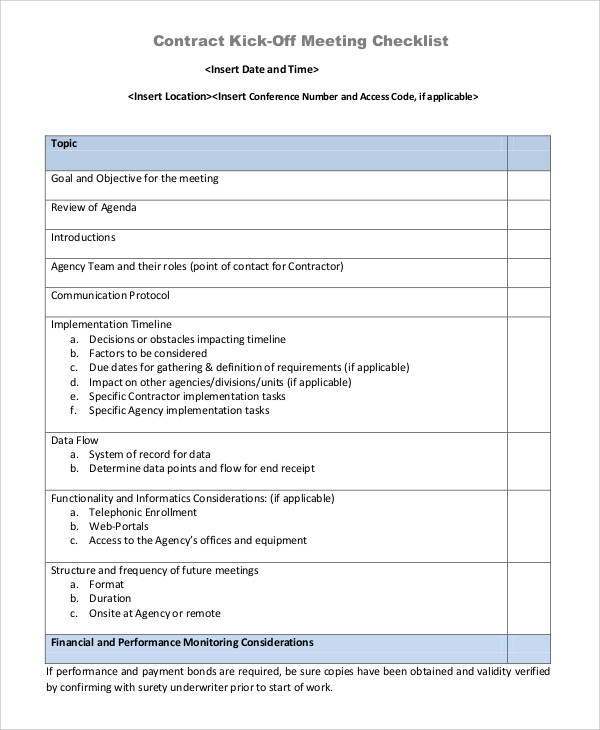 Kick Off Meeting Agenda Template Sample Design Layout Templates