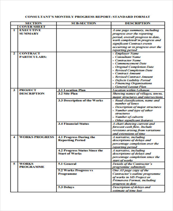 sample monthly construction