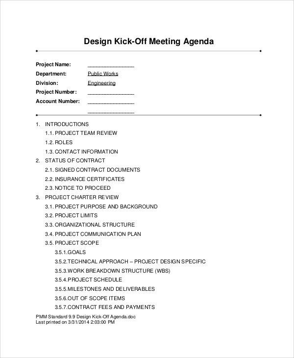 kick off design meeting agenda