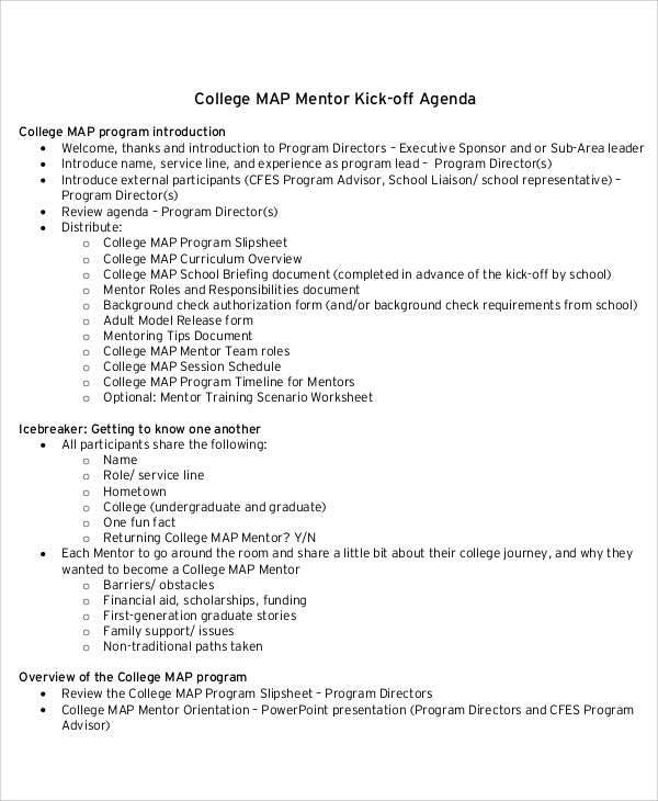 KickOff Agenda Samples 6+ Free Word, PDF Format Download