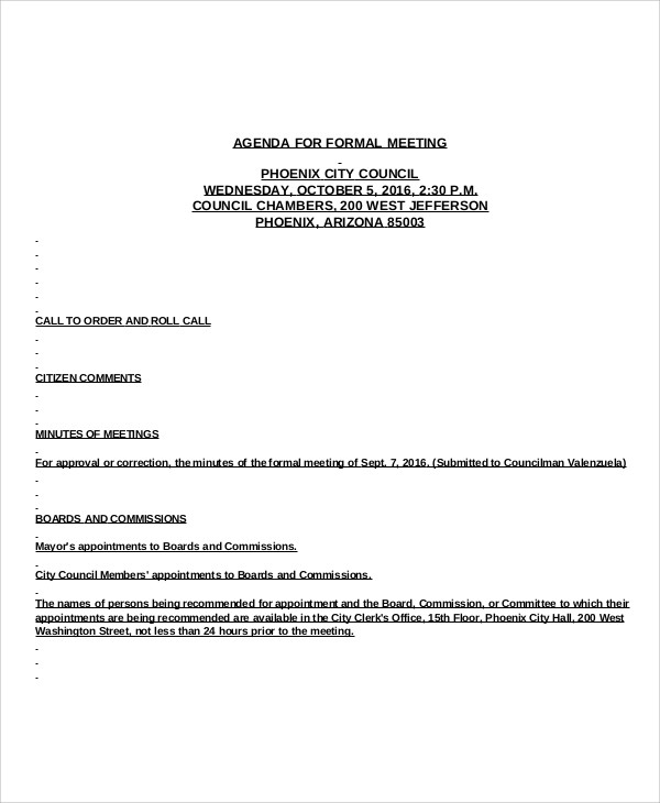 Formal Agenda Templates 9+ Free Sample, Example Format Download