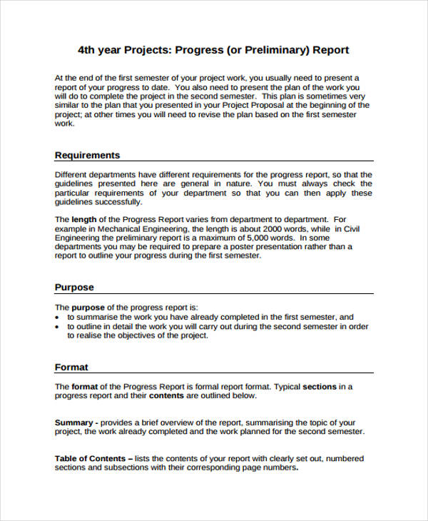 Project Progress Report Example Pdf