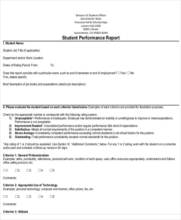 Performance Report Sample E2C