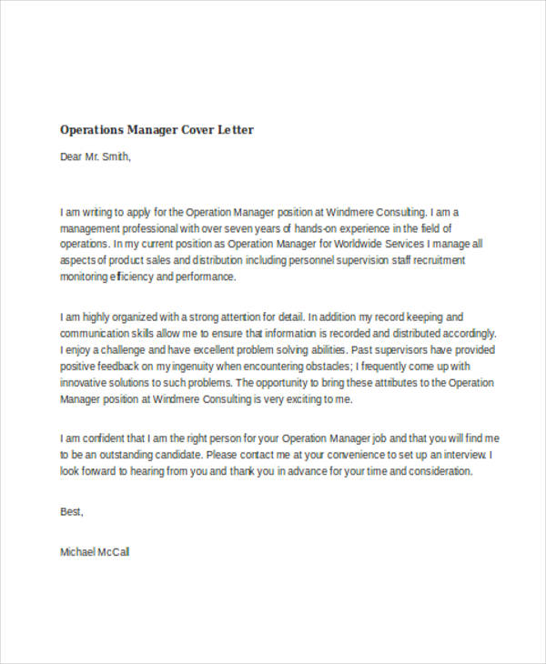 cover letter operation manager