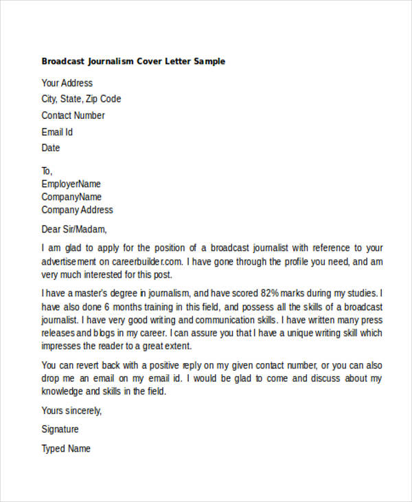 cover letter sample for journalism job