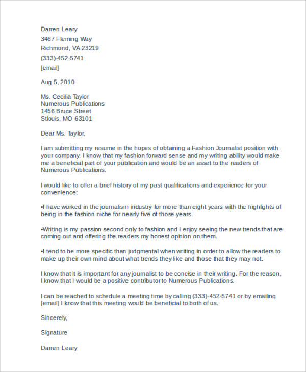 application letter for employment as a reporter