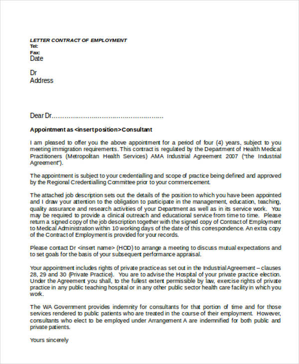 cover letter for employment contract