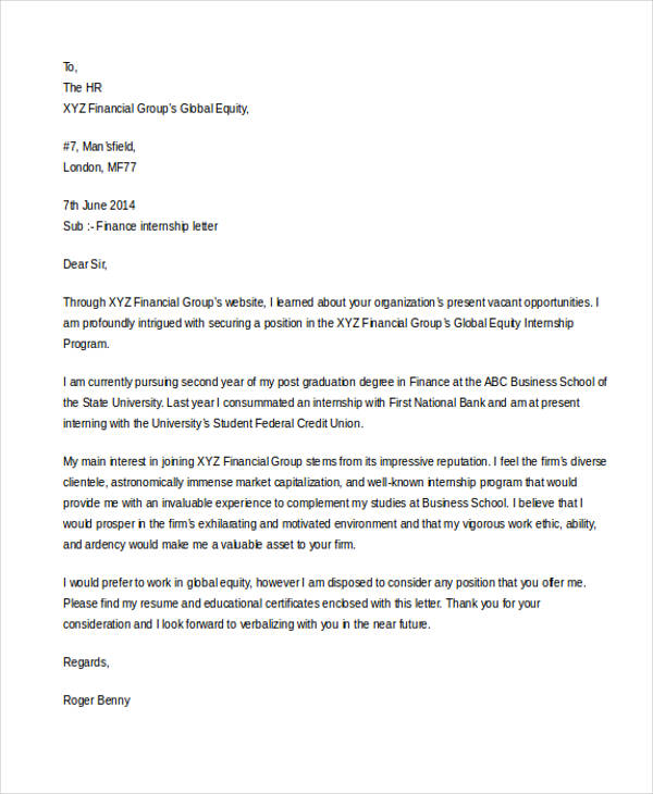 finance student cover letter