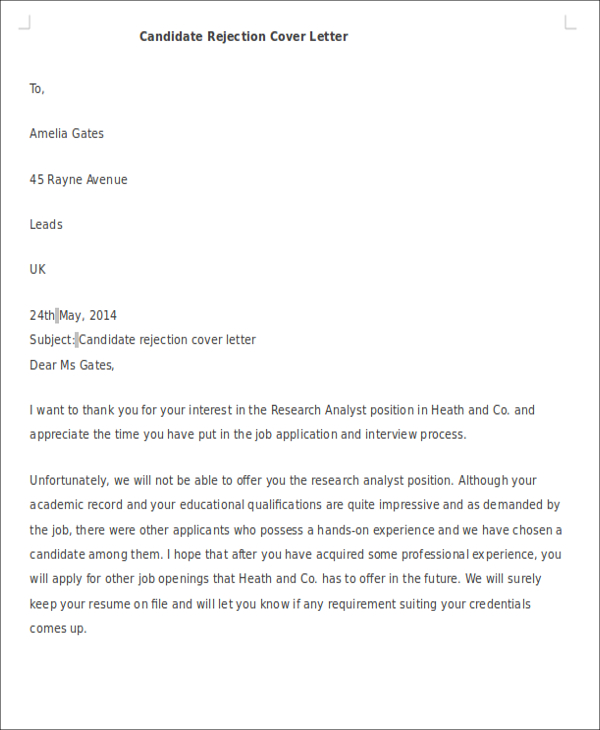 14 Formal Rejection Letters - Free Sample Example Format 