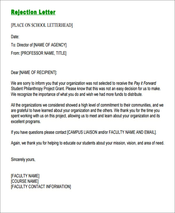 10 Formal Rejection Letters Free Sample Example Format