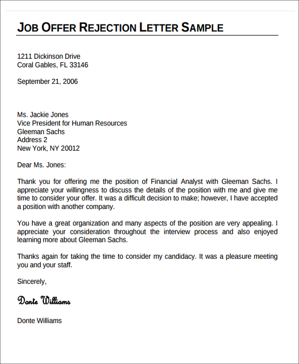 14 Formal Rejection Letters - Free Sample Example Format 