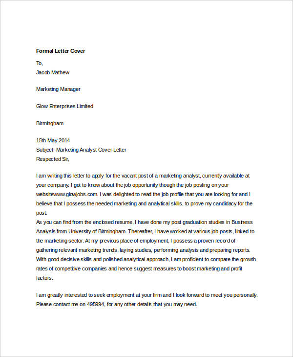 formal cover letter template word