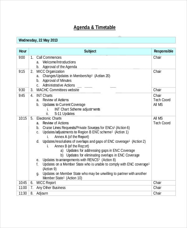 action timetable agenda