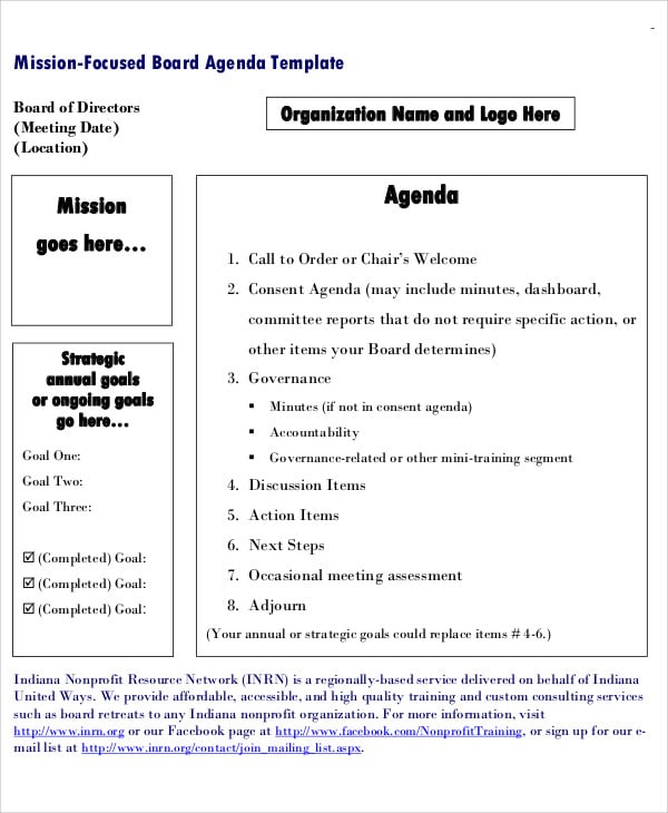 action oriented agenda template