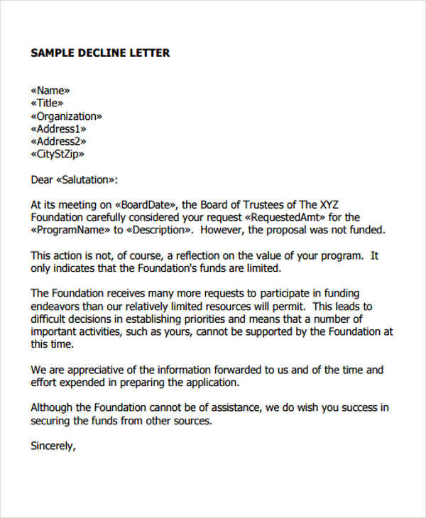 Business Rejection Letter Templates - 11+ Free Word, PDF 