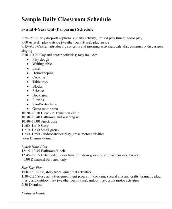 classroom daily agenda template