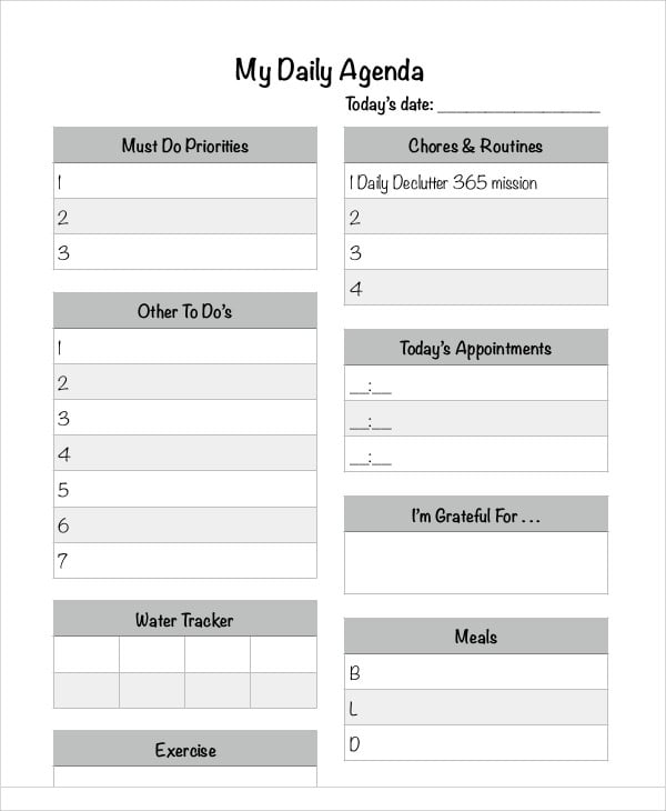 daily agenda template
