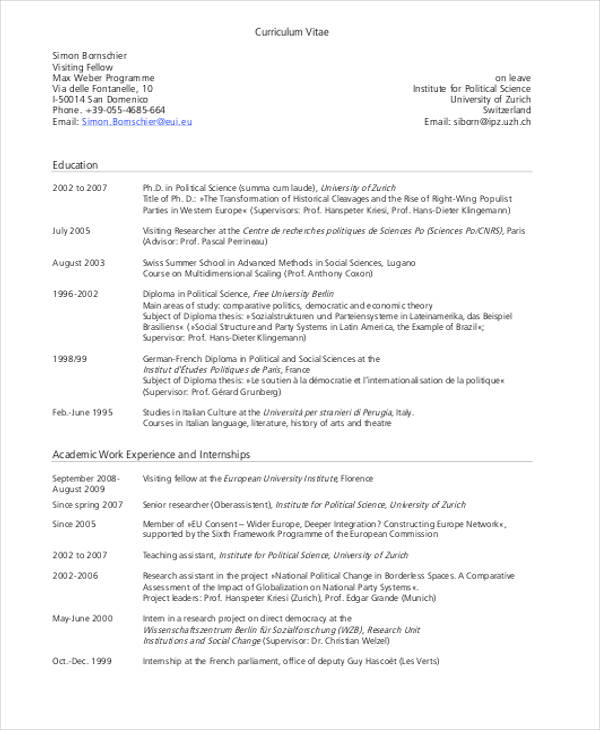 10+ Academic Curriculum Vitae Templates - PDF, DOC | Free ...