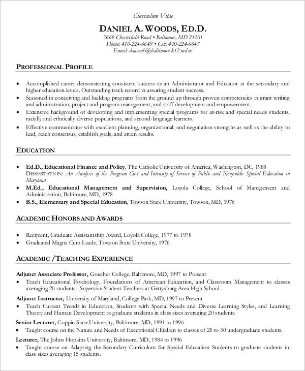 Curriculum Vitae Template For Teachers For Your Needs