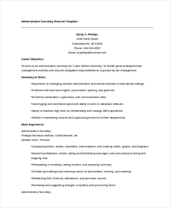 administrative resume