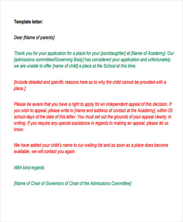 admission rejection letter