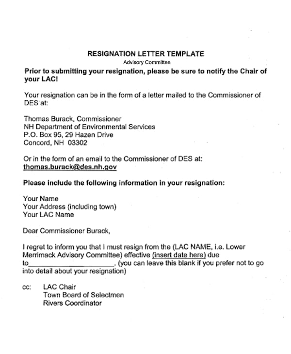 advisory committee resignation letter