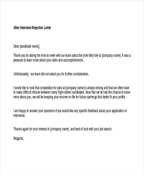 7 Interview Rejection Letters Free Sample Example Format Download