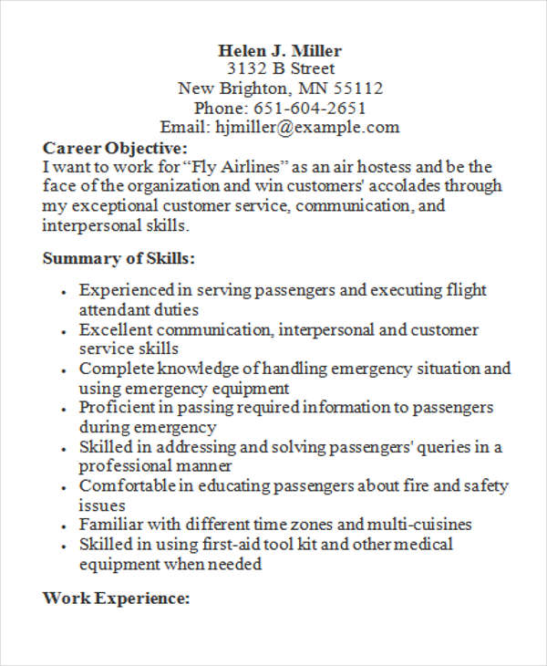 air hostess resume for freshers in india