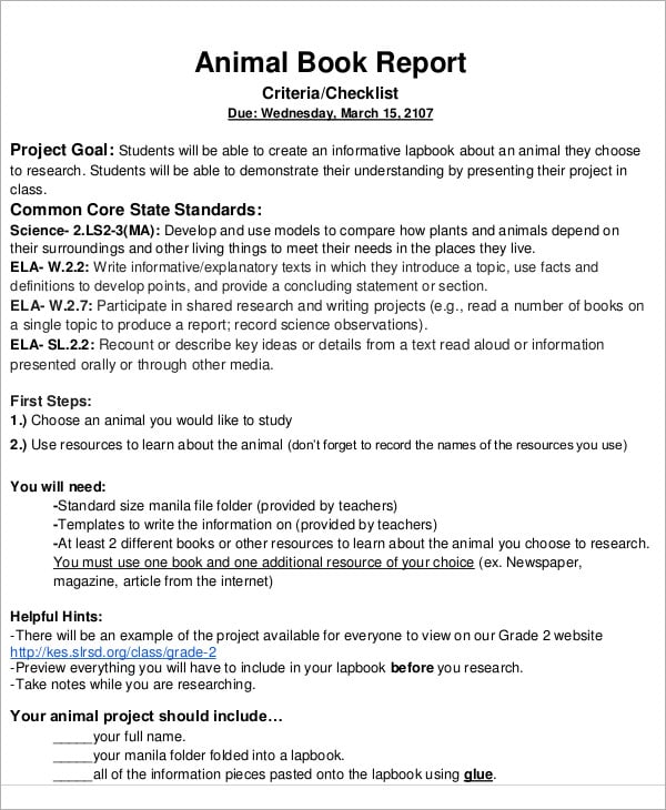 animal research report template free