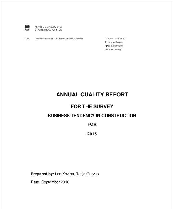 one page quality report